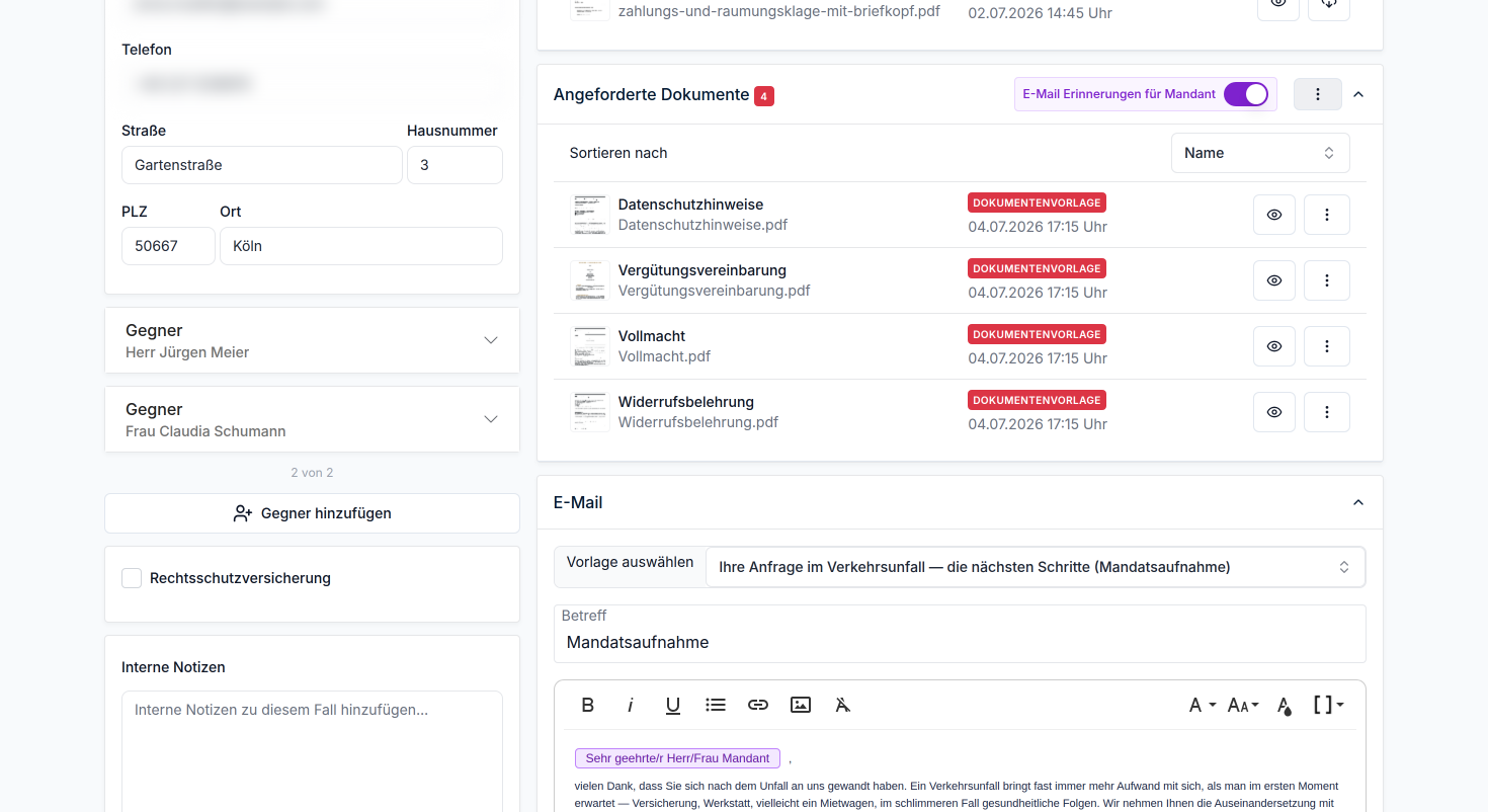 Generieren Sie Direktlinks zu einzelnen Dokumenten oder Fragebögen, oder zum Mandantenportal dieser Anfrage.