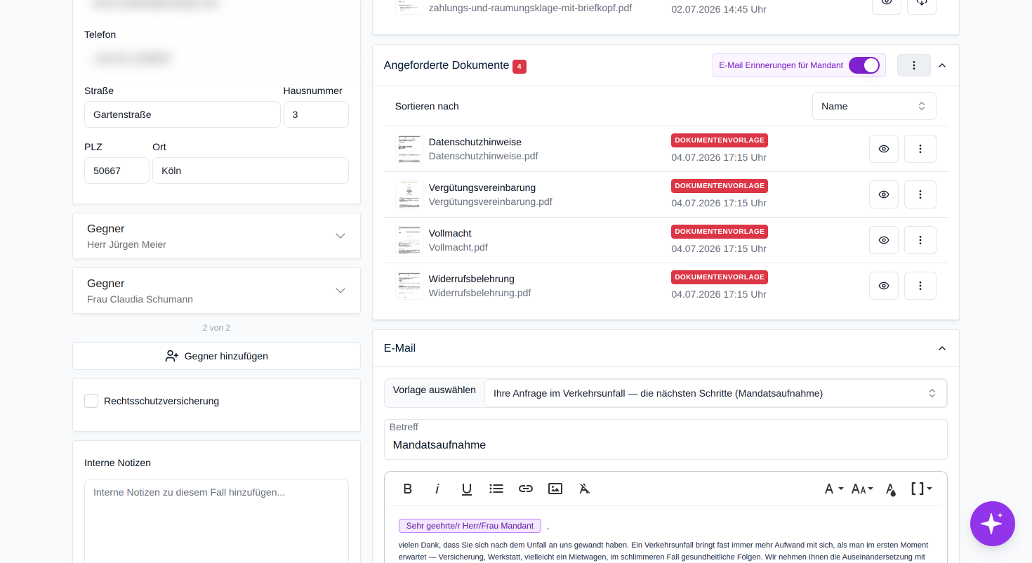 Generieren Sie Direktlinks zu einzelnen Dokumenten oder Fragebögen, oder zum Mandantenportal dieser Anfrage.