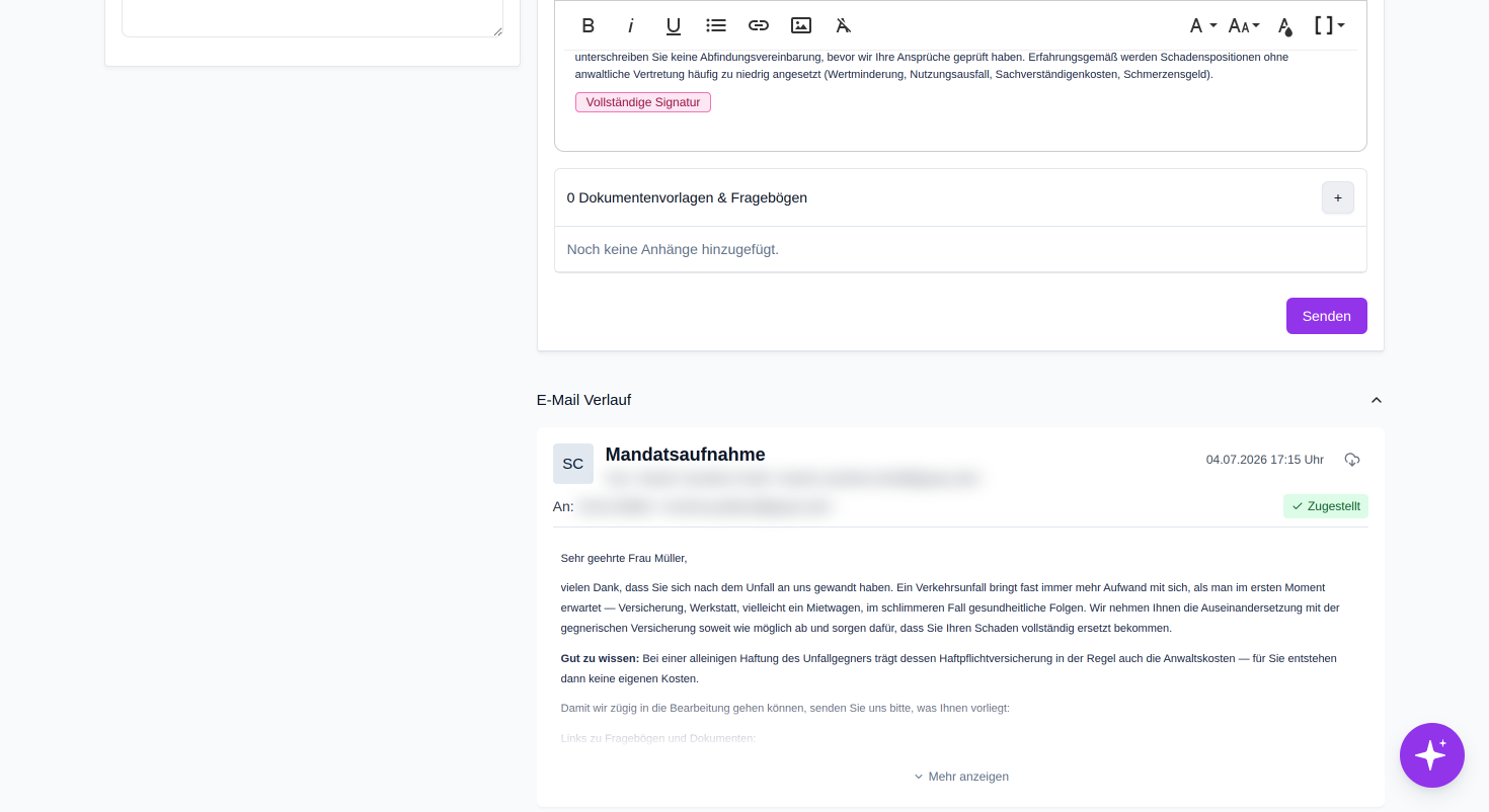 Fügen Sie hier Dokumentvorlagen oder Fragebögen zur Anfrage hinzu.