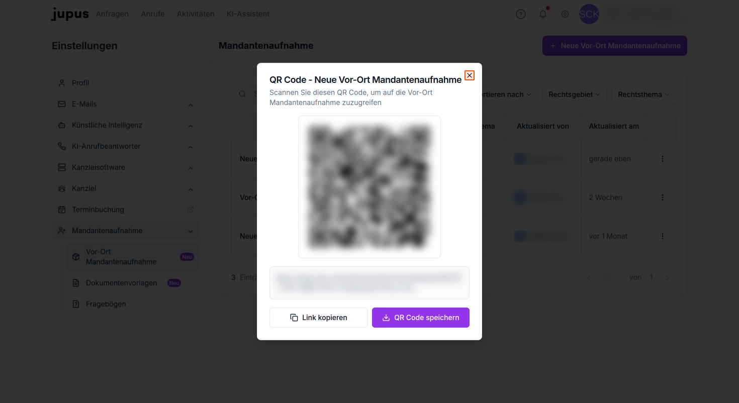 QR-Code zum scannen erscheint.