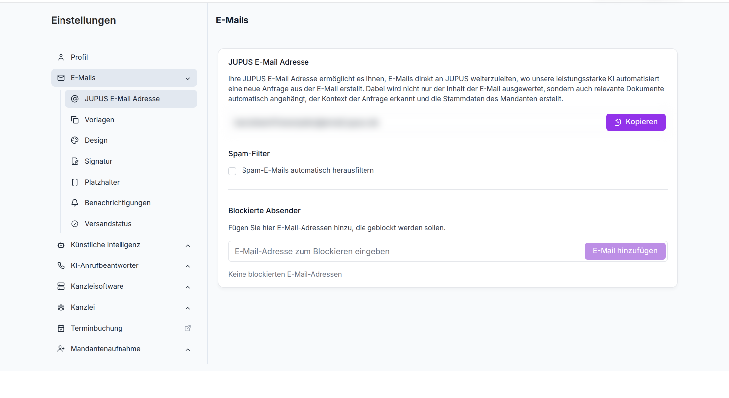 Klicken Sie auf „E-Mail hinzufügen", um eine eingegebene Adresse zur Sperrliste zu übernehmen.