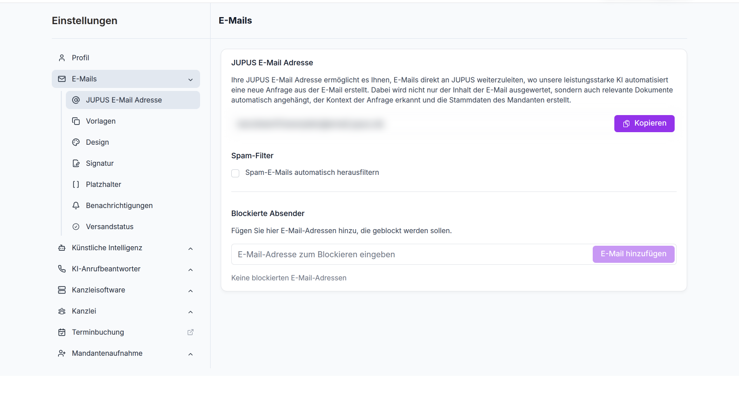 Hier werden Ihnen alle blockierten E-Mail-Adressen angezeigt.