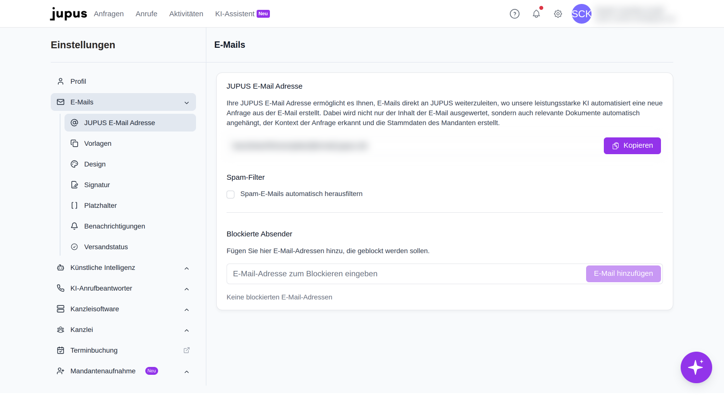Öffnen Sie hier die E-Mail-Einstellungen.