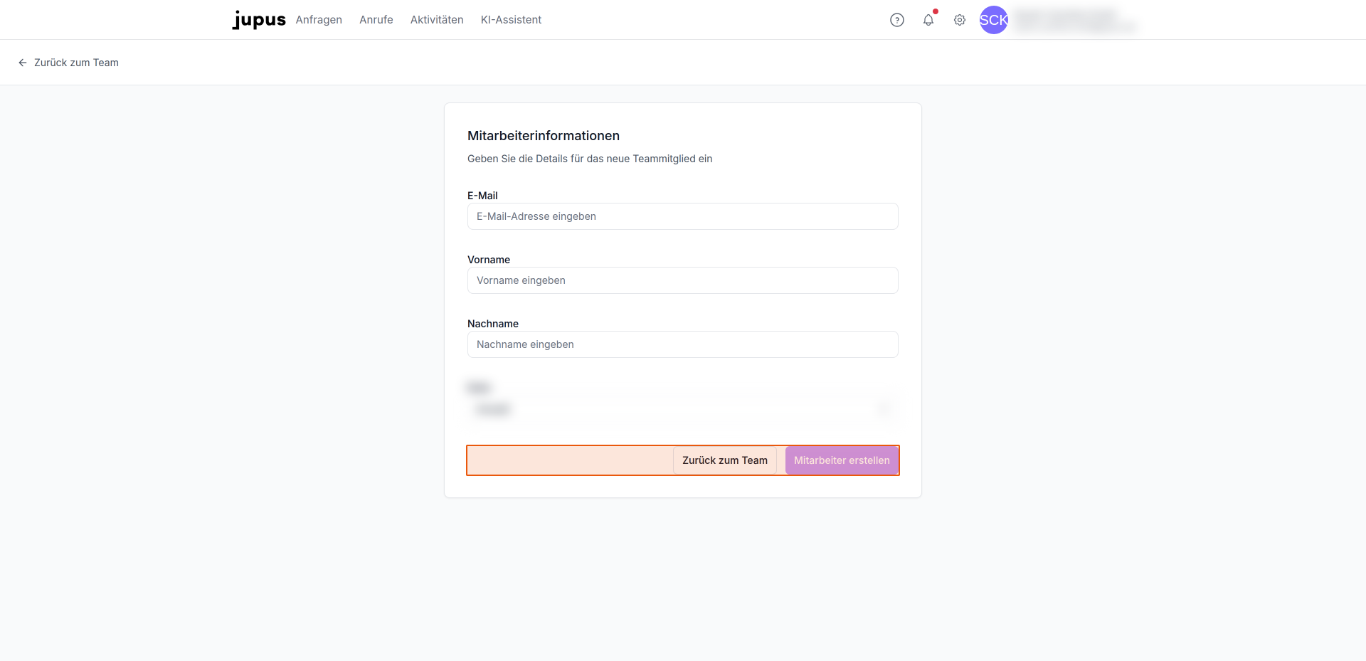 Klicken Sie auf den Button "Mitarbeiter erstellen".