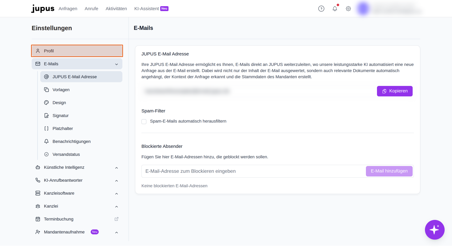 Wählen Sie den Menüpunkt "Profil" aus.