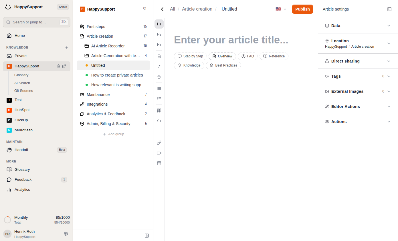 Select a content type like "Overview" to classify your article's format.