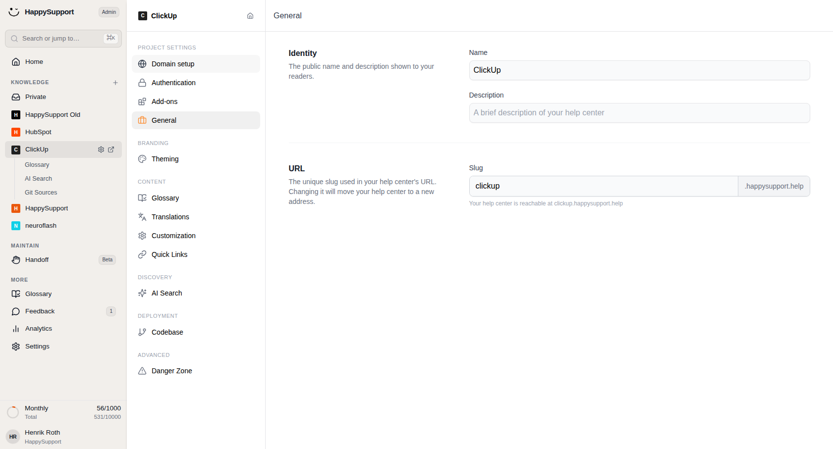 Open Domain setup to configure the custom URL for this project.