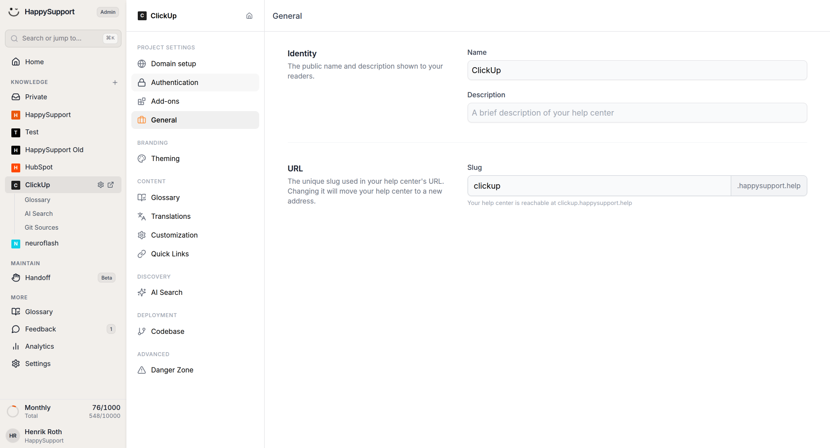 Open Authentication to configure sign-in and access control for this project.