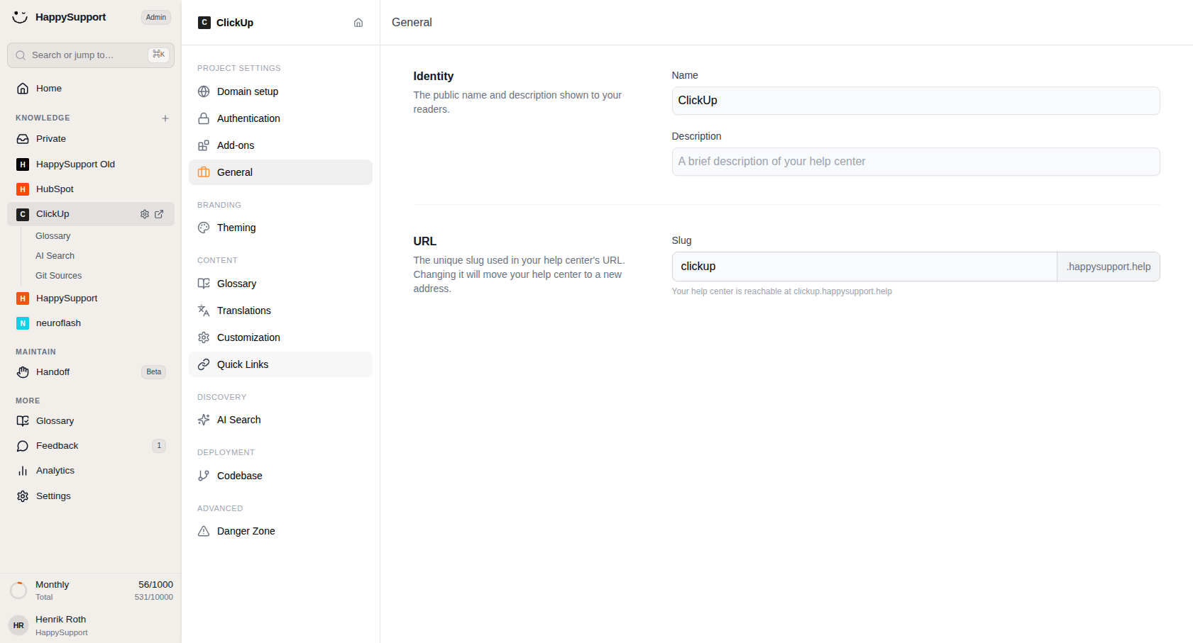 Open Quick Links to manage the shortcut links available in your help center.