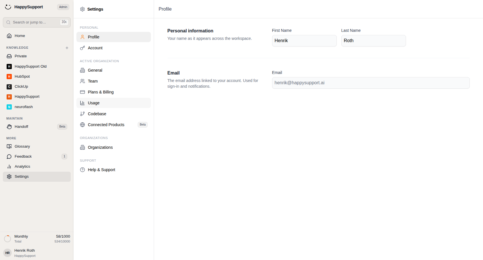 Open Usage to see how much of your organization's allowance you've used.