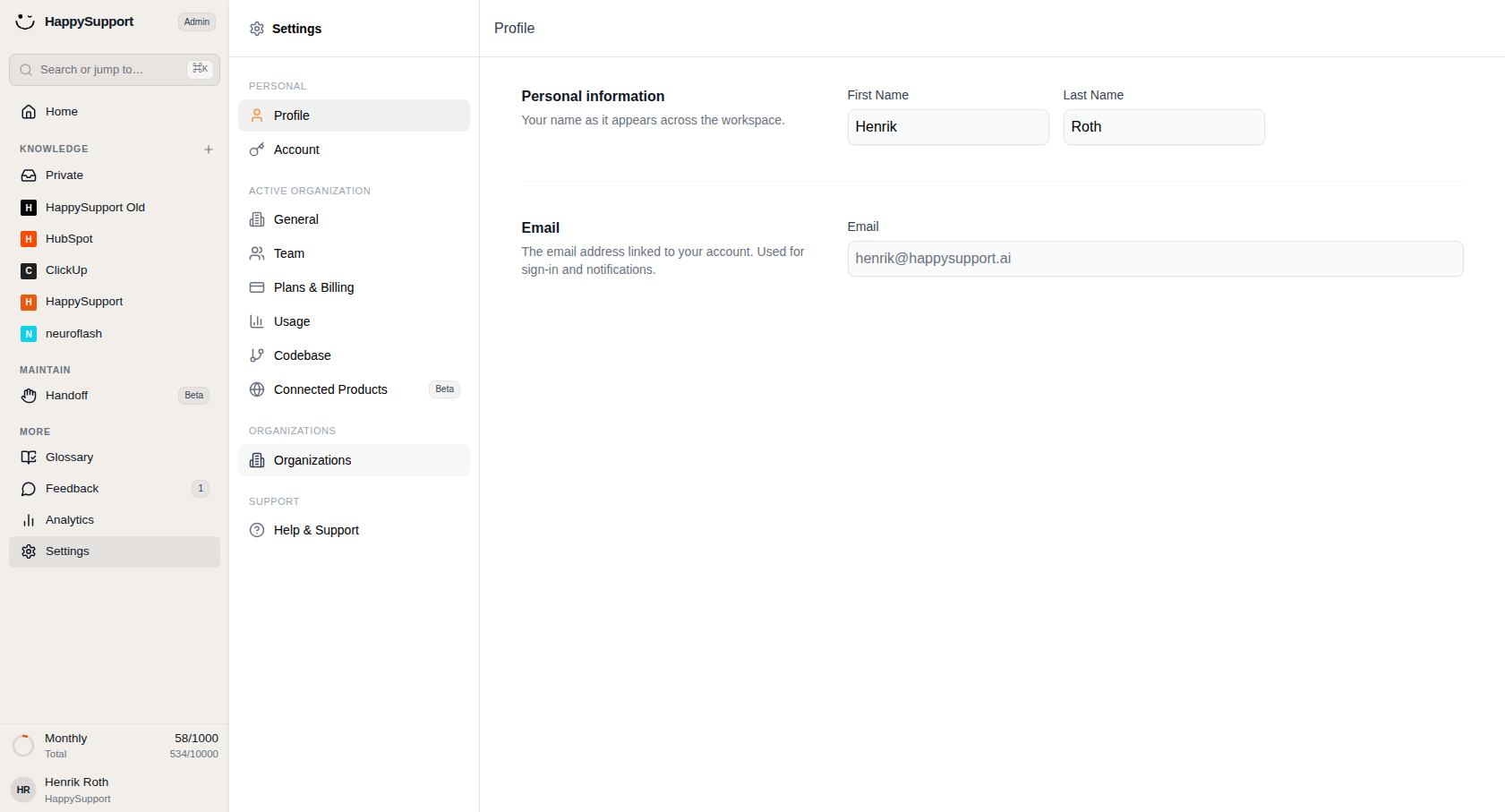 Open Organizations to manage settings outside your current active workspace.
