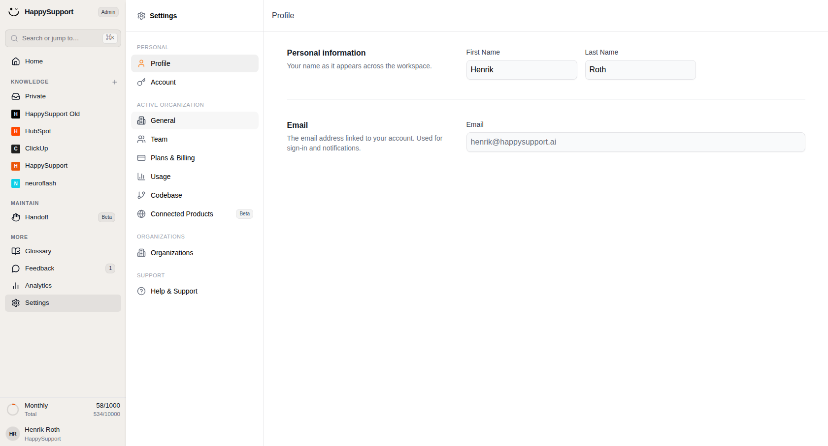Open General to manage your organization's settings.