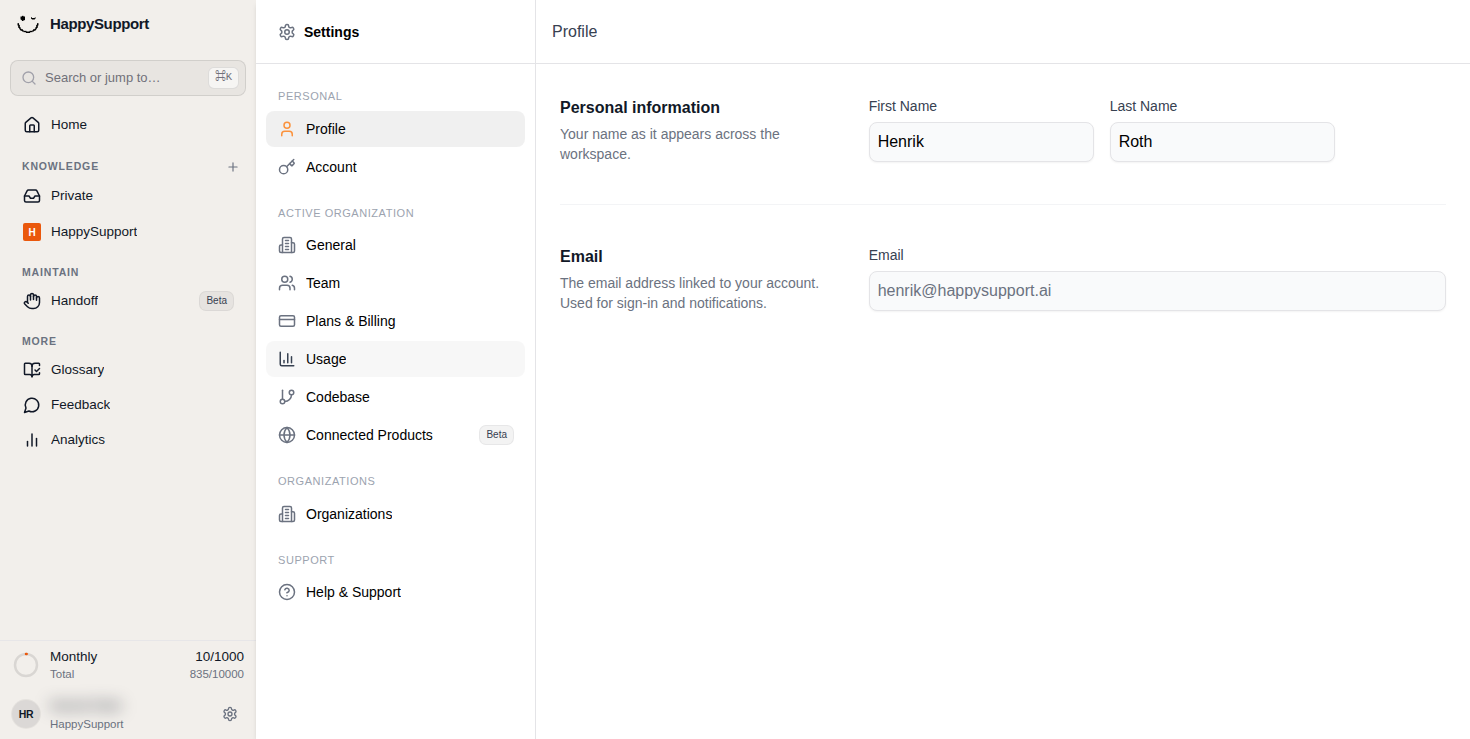 Open Usage to check your organization's activity, limits, and consumption.