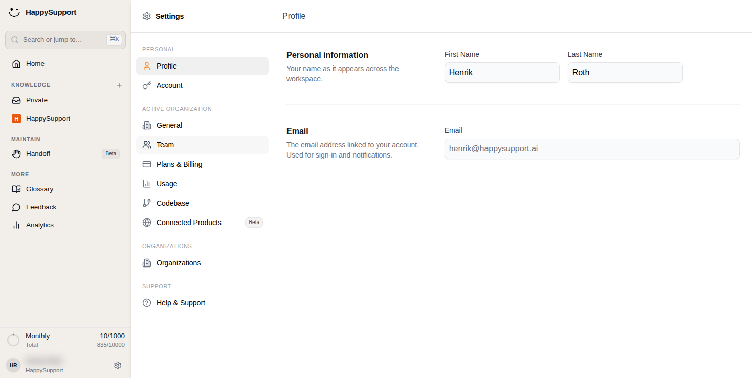 Open Team settings to manage your organization's members and collaborators.