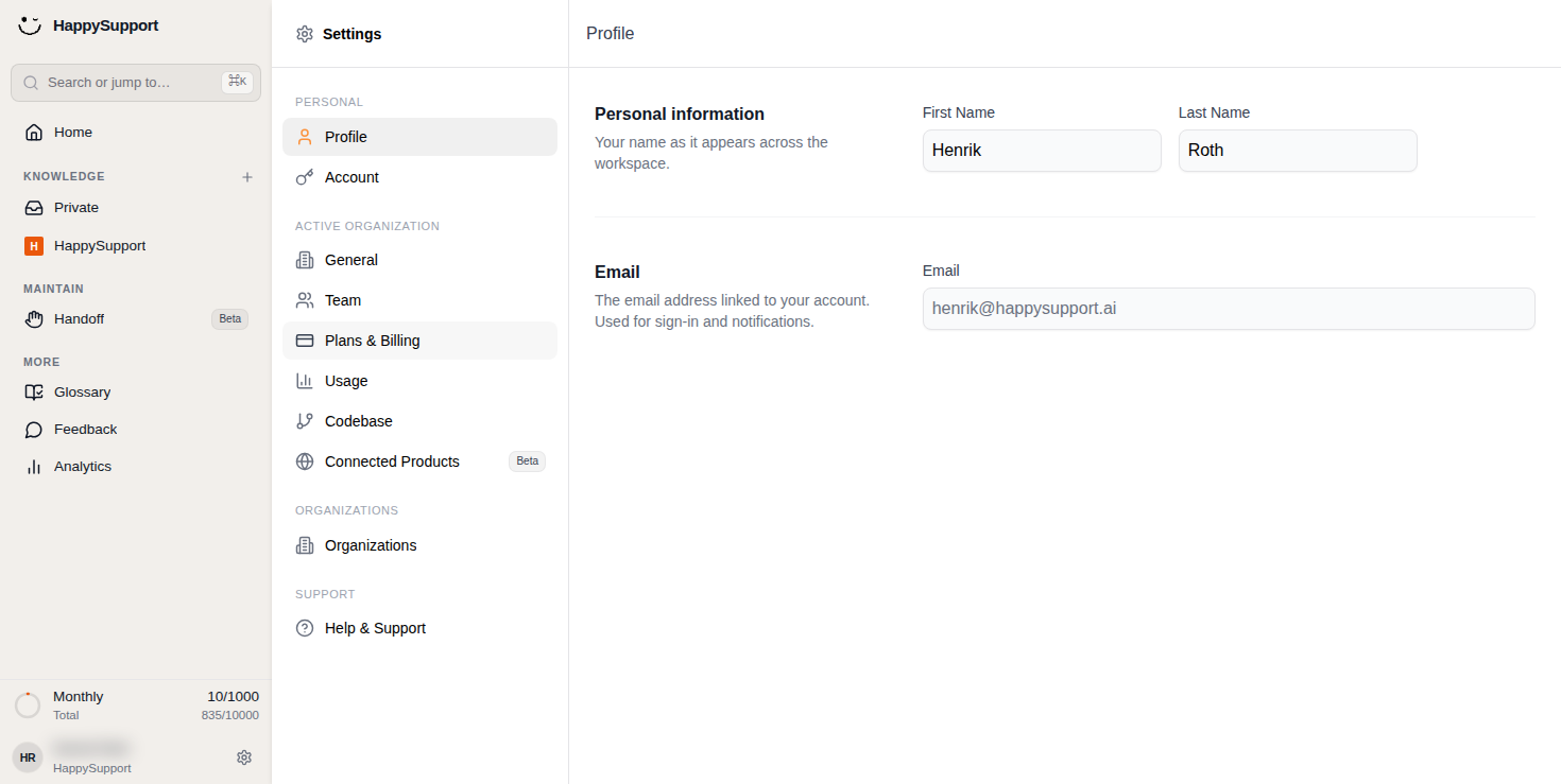 Open Plans & Billing to manage your organization's subscription and payment settings.