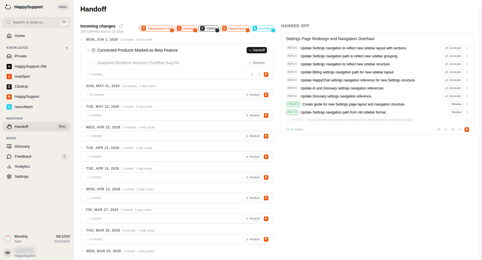 Review all the tasks generated for this handoff item, and use Generate or Review to act on each one.