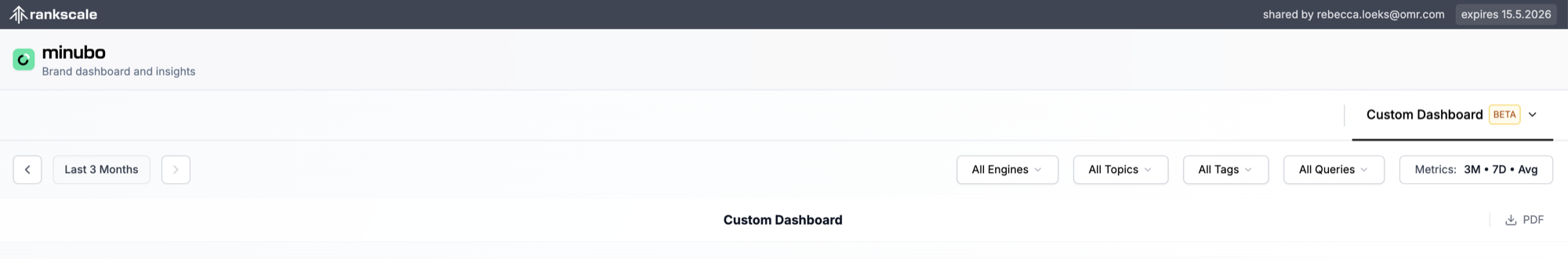 Header and filter bar of the AI Visibility Dashboard