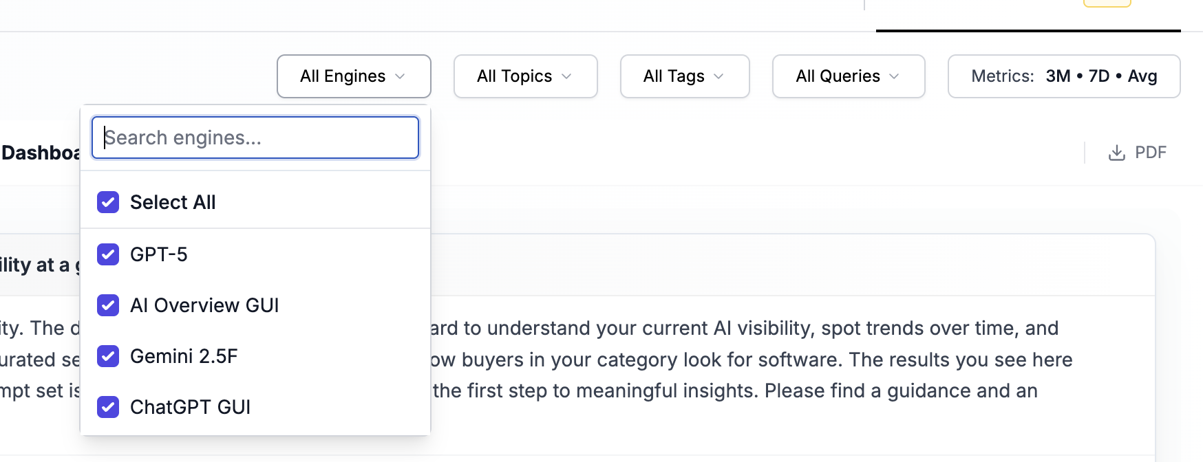 Engine-Filter mit allen verfügbaren AI Engines