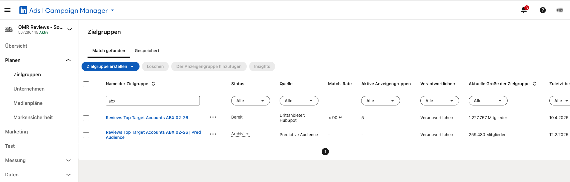 HubSpot Ads > Audiences: synced lists for LinkedIn ABM.