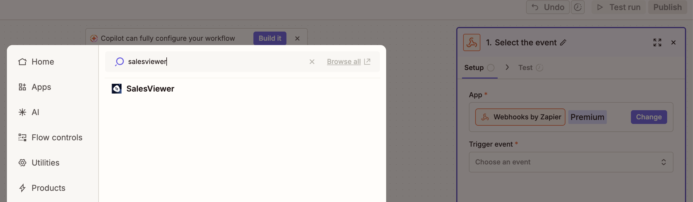 Zapier Trigger-Suche nach Salesviewer
