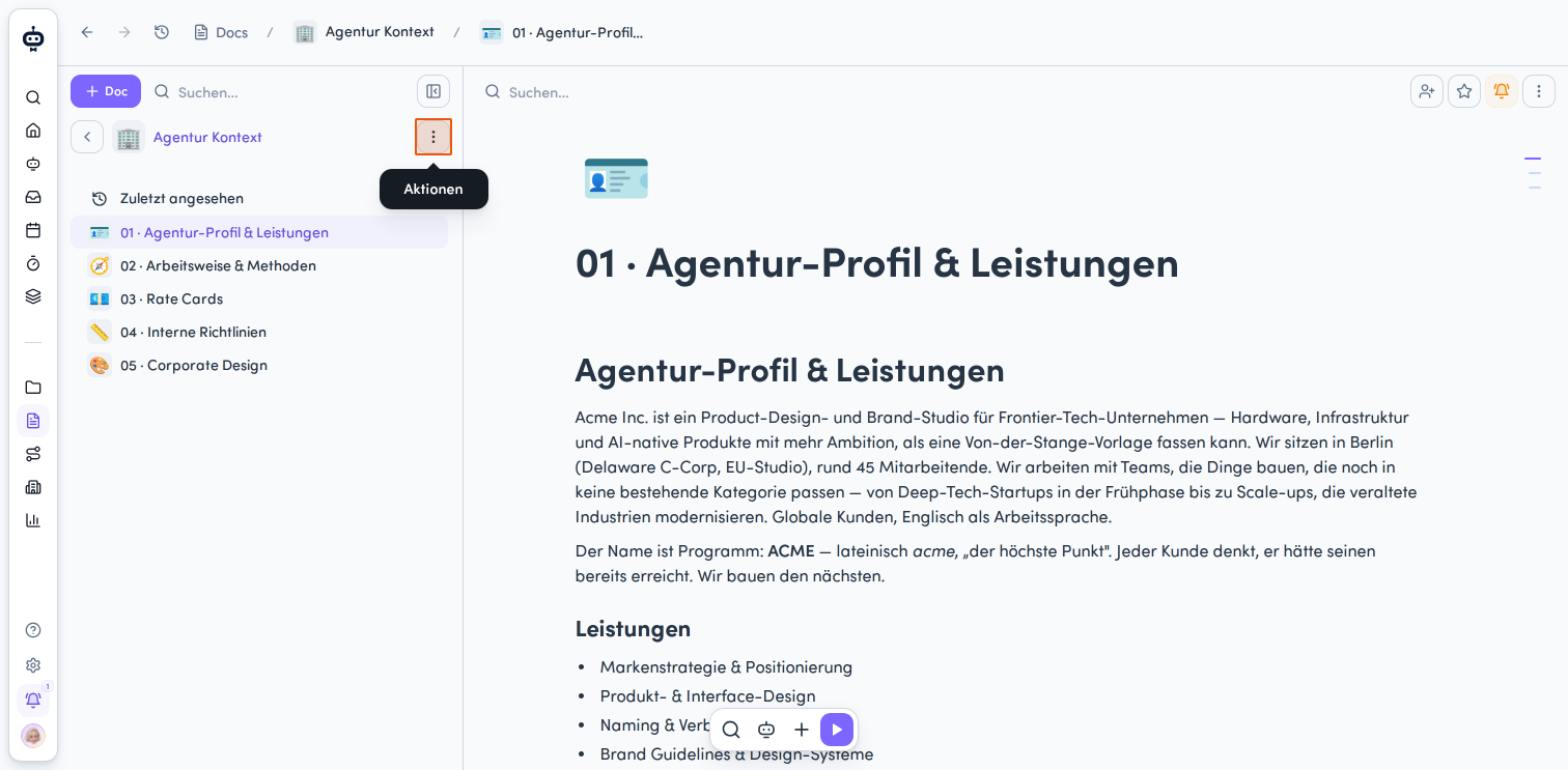 Open the actions for „Agentur Kontext" to import Markdown into this area.