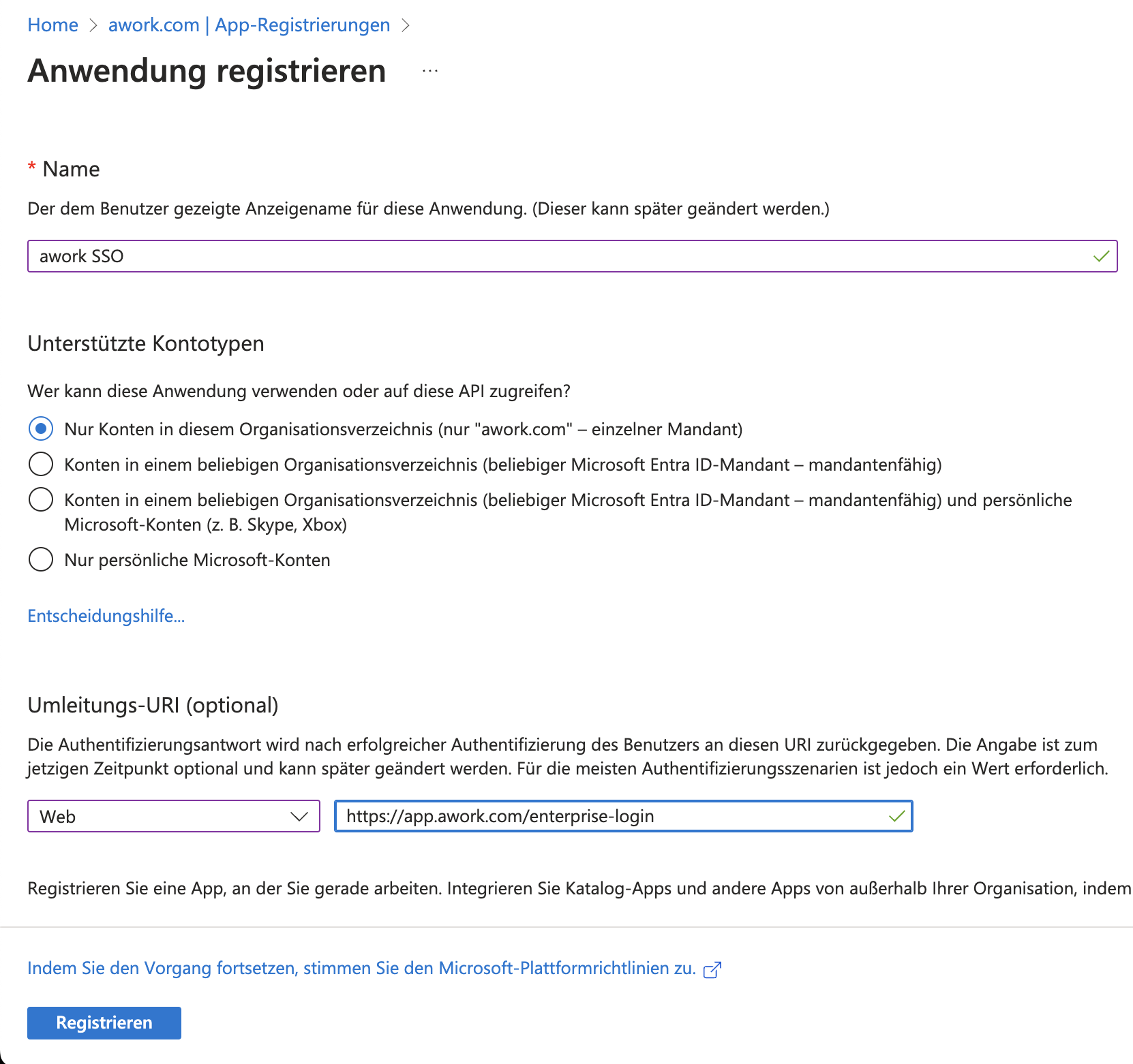 Single Sign-On (SSO einrichten