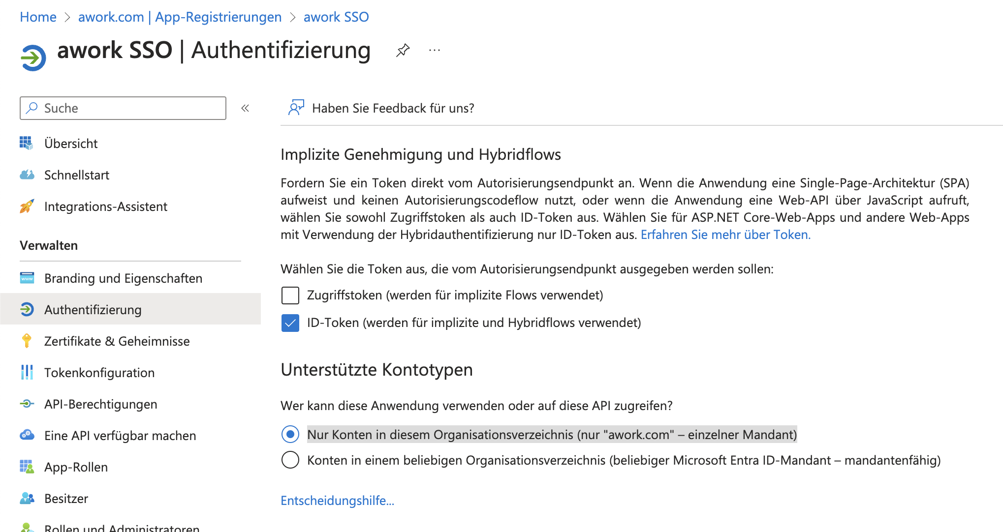 Single Sign-On (SSO einrichten