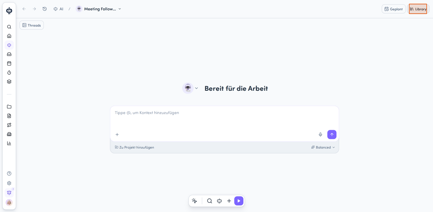 Open "Library" to access the agent settings.