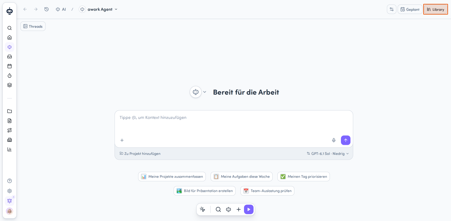 Open "Library" to select an agent as your default.